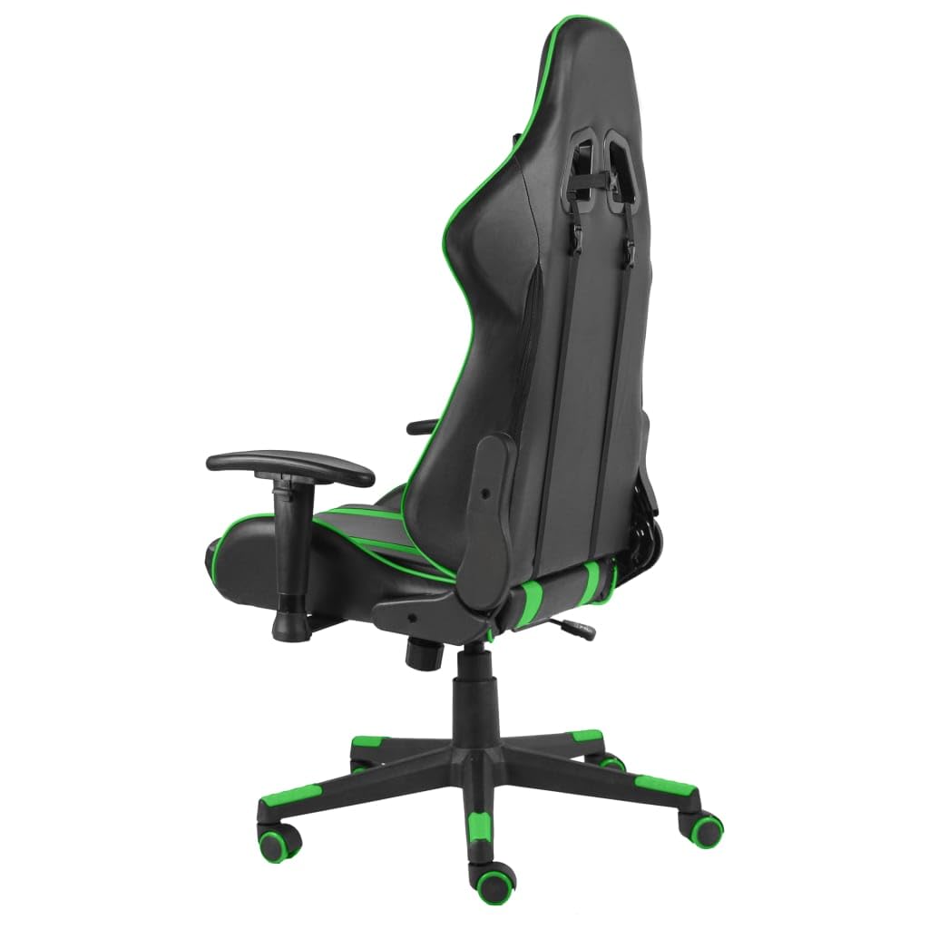 Sedia da gaming girevole, verde, con rivestimento in PVC, ergonomica, regolabile, con braccioli, poggiatesta e supporto lombare, per ufficio e studio