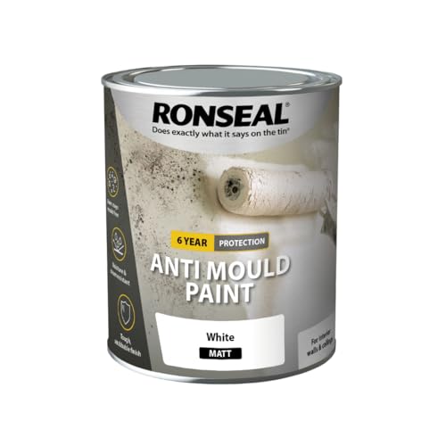 Anti Mould Paint – White Matt Emulsion for Interior Walls and Ceilings – Moisture-Resistant Finish for Bathrooms and Kitchens – 750ml