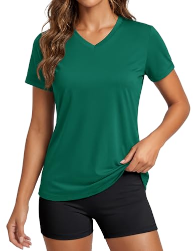 Image of MAGCOMSEN Women's Short Sleeve T-Shirt Quick Dry Athletic Tee Shirt Running Workout Yoga Top Tee Performance Shirts