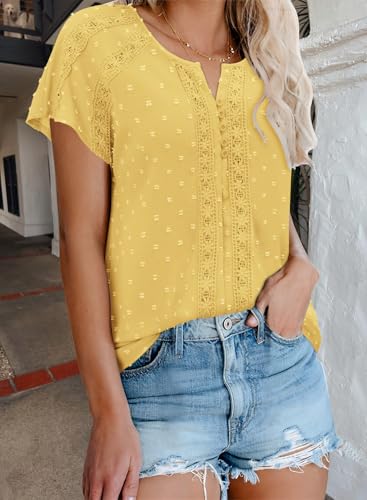 BETTE BOUTIK Women Summer Shirts Short Sleeve V Neck Tops Fashion Casual Blouses3