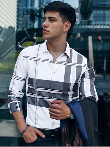 Alex Vando Mens Print Plaid Button Down Shirts Wrinkle Free 4-Way Stretch Casual Dress Shirt for Men4