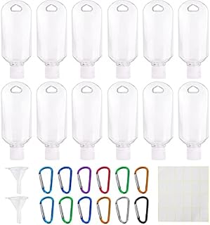 Mulaibdin 12 pcs 2 oz / 60 ml Travel Bottles with Keychain, Mini-Bulk Hand Sanitizers, Travel Containers for Toiletries, Travel Size Products, Refillable Hand Sanitizer Travel Size Shampoo Bottle