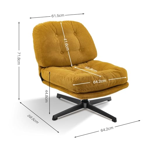 Redlife Swivel Accent Chair, Cross Legged Chair, 360° Swivel Bedroom Chair, Comfy Lounge Chair Lazy Upholstered Chairs, Modern Reading Chair Lounge Chair for Living Room, Bedroom (Yellow) - Thumbnail 2