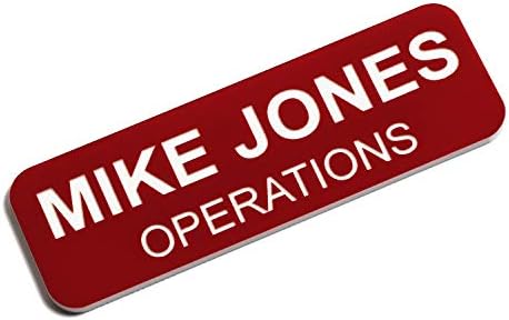 Custom Engraved Name Tag Badges – Personalized Identification with Pin or Magnetic Backing, 1 Inch x 3 Inches, Red/White