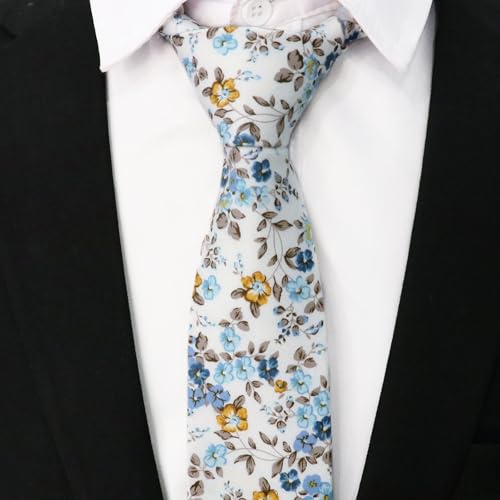 Image of Cotton Floral Ties for Men 2.76 inch Men's Skinny Tie Linen Flower Printed Neck Tie for Wedding Dating Party