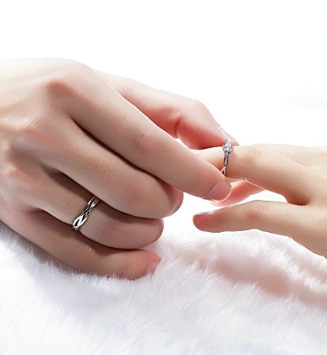 ANAZOZ I Love You His & Hers Matching Wedding Rings Adjustable CZ S925 Sterling Silver Rings for Couple2