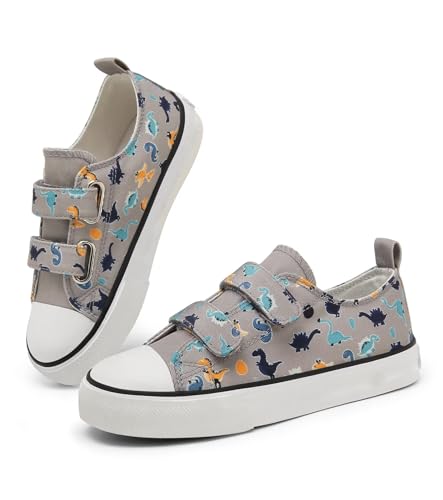 Image of Toddler Boys Dinosaur Canvas Sneaker Adjustable Strap Grey