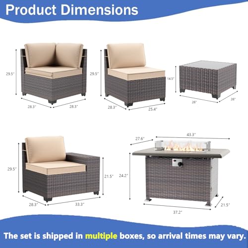 Image of 13 PCS Outdoor Patio Furniture Set,Outdoor Sectional Furniture with 43 inch 55000 BTU Gas Propane Fire Pit Table,All Weather PE Rattan Wicker Patio Conversation Set,Sand
