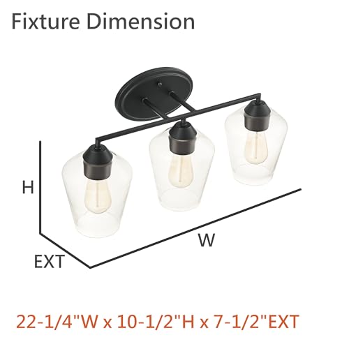 Aspen Creative 62738-01-3,Three-Light Metal Bathroom Vanity Wall Light Fixture,22-1/4" Wide,Transitional Design in Matte Black with Clear Glass Shade by Aspen Creative - Used condition - Image 7