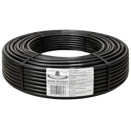 acquaverde | Ala Gocciolante ø 16 mm Passo 30 cm con Gocciolatore Doppio Foro 2 L/H SUPER, Rotolo da 100 mt, Tubo In Polietilene per Irrigazione a Goccia Automatica, Nero - Orto Facile