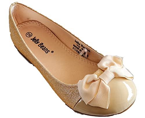 Jelly Bean Girl Dress Shoes Flats Bow Nude Silver White (Nude, Numeric_11)