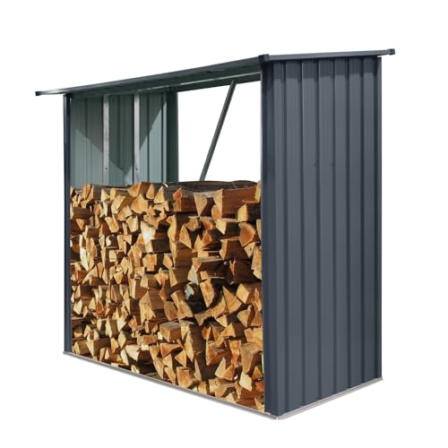 Large Outdoor Steel Firewood Rack with Sloped Roof