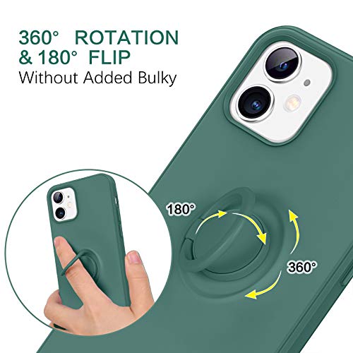 Bentoben Compatible With Iphone 12 Mini Case 5.4”, Slim Silicone | Kickstand With 360° Ring Holder | Support Car Mount | Soft Gel Rubber Hybrid Hard Protective Shockproof Bumper Cover, Midnight Green #TOP1