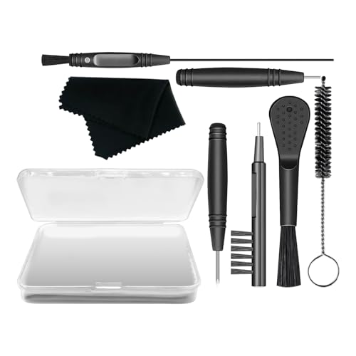 Kit per la pulizia degli auricolari – Detergente per amplificatore acustico, set di spazzole di precisione, scatola portaoggetti per strumenti per la manutenzione degli auricolari, salviette asciutte,