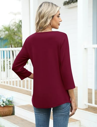 Image of LOMON Womens 3 /4 Length Sleeve T Shirts Asymmetrical Neck Tops Business Blouses for Women Fashion 2026