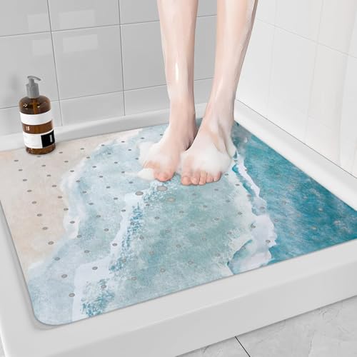 Beach Square Anti Slip Shower Mats for Inside Shower Accessories, Cute Bath Mats for Bathroom Non Slip Shower Floor Mat Sea Decor Rubber Bathmat with Suction and Drain Holes Machine Washable, 21″X21″ by ayehsdogsn - Used condition - Image 5