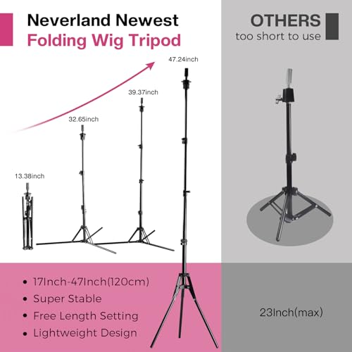 Neverland Beauty & Health 23 Inch Wig Head, Wig Stand Tripod with Head, Wig Head Stand with Mannequin Head for Wigs, Wig Stand with Head, Adjustable Tripod Manikin Head Set for Cosmetology(Rose Red)