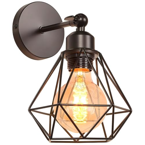 iDEGU Applique Murale Intérieure Industrielle Lampe de Plafond de Style Vintage Métal Abat-jour Luminaire Rétro Réglable Plafonnier E27 Lampe Murale pour Cuisine Salon (16 cm Noir Cage)