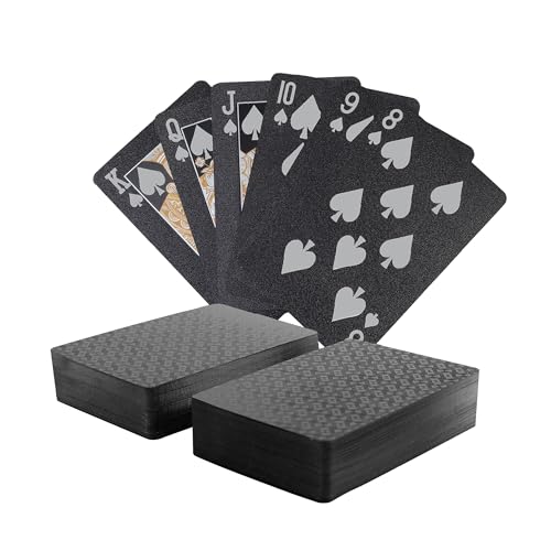 MageJoy 2 baraja Black Playing Cards - Juego de cartas HD (54 hojas, plástico, resistente al agua)