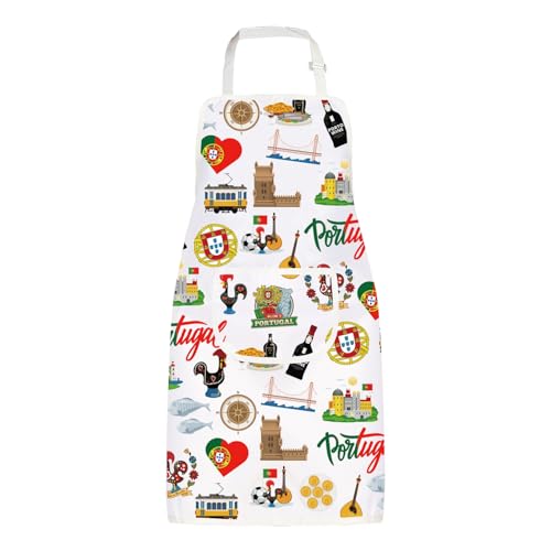 MYSOMY Tablier de cuisine réglable Portugal avec poches pour chef portugais, cuisine amateur, cadeau culturel Portugal