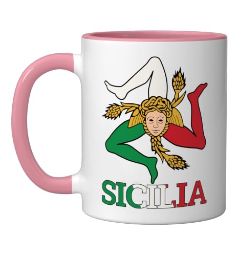 Sicilia, Sicily Trinacria Ceramic Mug, Pink/White