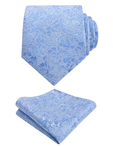 Alizeal Mens 3.15'' Necktie Handkerchief set, Light Blue+Navy Blue