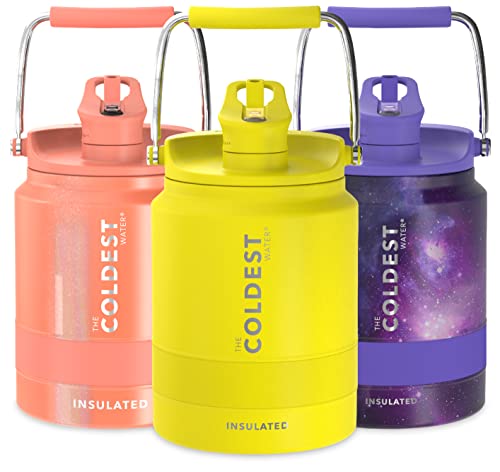 The Coldest Water Sports Bottle Half Gallon (Straw Lid), Leak Proof, Vacuum Insulated Stainless Steel, Hot Cold, Double Walled, Metal Canteen Growler Jug (Solar Yellow, Half Gallon)