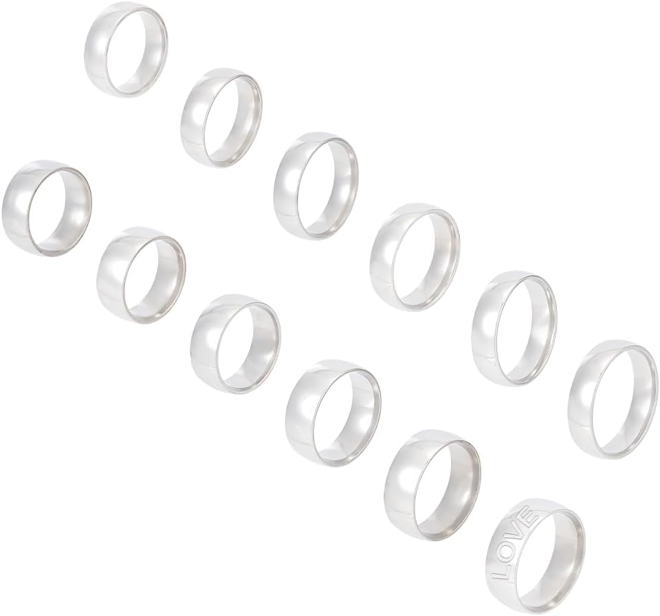 UNICRAFTALE 24pcs Titanium Steel Plain Simple Band Ring 7 Sizes Laser Inscription Blank Finger Rings Hypoallergenic Ring Core for Wood Turning Classical Rings for Jewerly Making