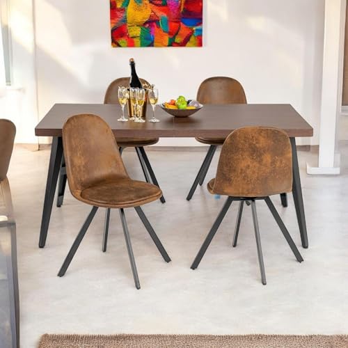 HOMYLIN 5-teiliges Tisch- und Stuhl-Set, Dunkelbraun, MDF und Metallkonstruktionsschreibtisch und 4 Wildleder-Drehstühle, Heimbüro, perfekt für Elegante Versammlungen, vielseitig und langlebig