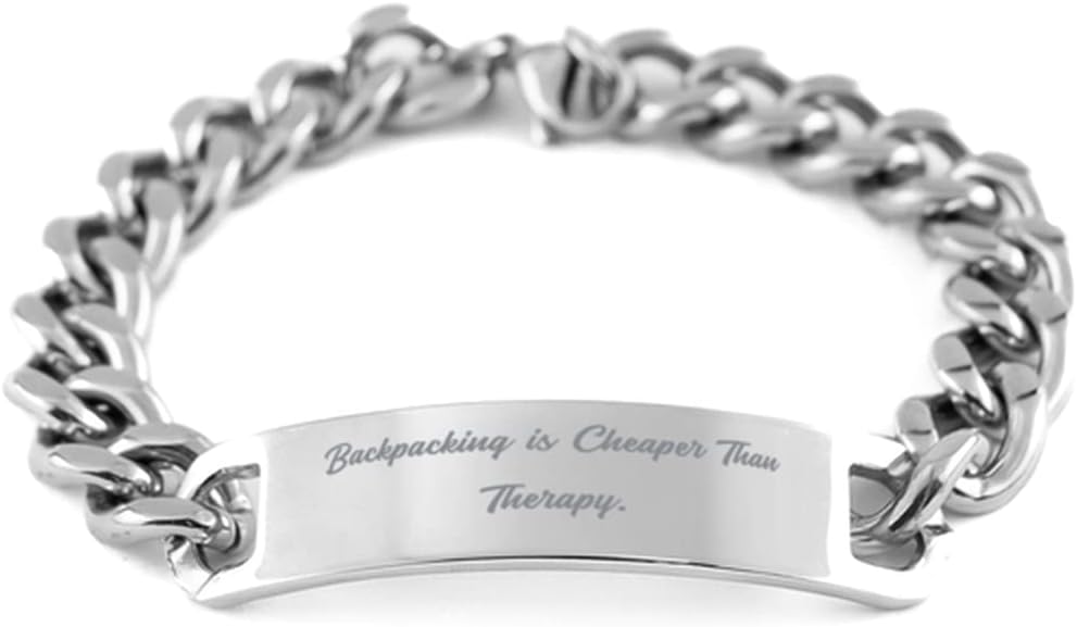 Sarcastic Backpacking Cuban Chain Bracelet, Backpacking is Cheaper Than Therapy, for Friends, Outdoor gear, Camping equipment, Hiking gear, Travel accessories, Backpacking