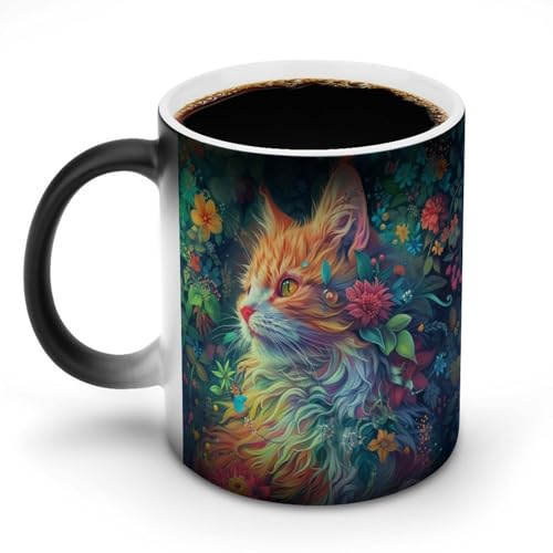 花畑に横たわるかわいい子猫マグカップ 変色カップ 動物イラストアート 油絵イラストアート コーヒーカップ 高級 おしゃれ 人気 誕生日プレゼント ギフト 贈り物 彼女 妻 友人 家族 愛する人への素敵なプレゼント バレンタインデー 結婚記念日 プレゼント