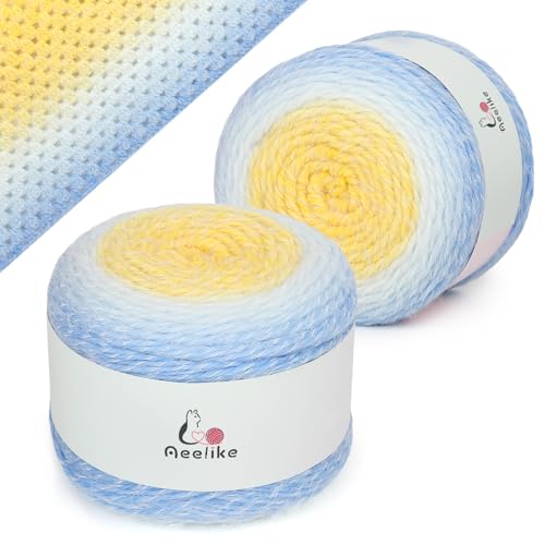 Image of Aeelike Ombre Yarn for Crocheting, 2 PCS Colorful Gradient Yarn #4 Medium, Each 190g(6.7 oz) 400m(437.5 Yards) 71% Acrylic 29% Nynon, Soft Cake Crochet Yarns for Blanket, Scraves, Sweaters, Color F