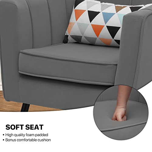 Monibloom Accent Reading Chair Living Room Armchair Single Sofa With Gold Metal Legs, Dining Room Bedroom Arm Chair For Adult, Wide Armrest Durable Upholstered Comfy Barrel Chair Club Chair, Grey #TOP7