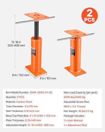 VEVOR Cric de Sol de Maison, Hauteur 30,48-40,64 cm, Cric de Plancher sous-Sol Réglable pour Nivellement, 2PCS, Capacité Charge Chaque 4399,85 kg, Vérin Télescopique Galvanisé pour Support Temporaire – vue 7