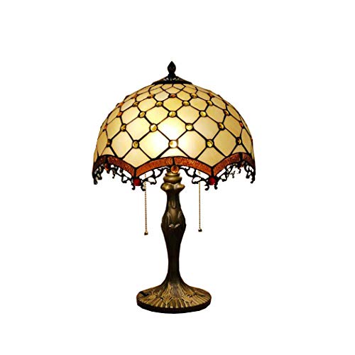 AIBOTY Tiffany Style Stained Glass Table Lamps Vintage Baroque Crystal Beads Shade E27 2 Light Reading Lamps for Living Room Bedroom 110V-240V,12 inches