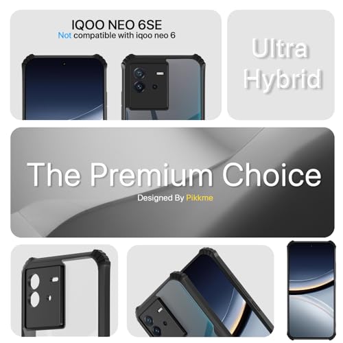 Image of Outlouders Back Cover for iQOO Neo 6 5G | Ultra Hybrid Transparent | Full Camera Protection | Raised Edge | Crystal Clear Bumper Case (Black)
