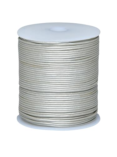 Cords Essentials Round Genuine Leather String Cord, Rope for Jewelry Making, Necklaces, Bracelets, Kumihimo Braiding, Wraps, Crafts and Hobby Projects (Metallic Pearl, 1.5 MM)