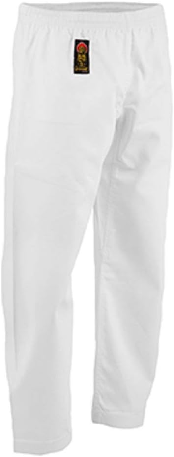 ProForce Gladiator Student 6oz. Martial Arts-Karate Deluxe Pants (Elastic Waist) WHITE (White, 0-4'6"-85lbs size 12-14)