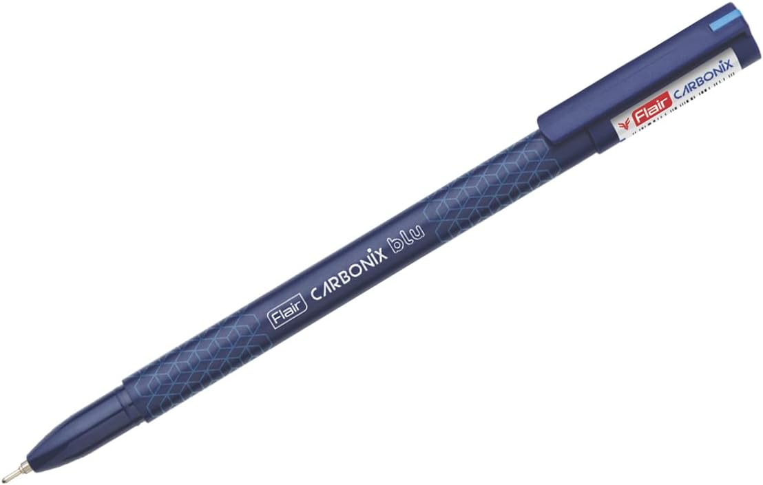 FLAIR Carbonix Blu Ball Pen Wallet Pack | 0.7 mm Tip Size | Low-Viscosity Ink With Double Writing Length | Smudge Free Writing, Attractive Body Graphics | Blue Ink, Pack of 10 Pens