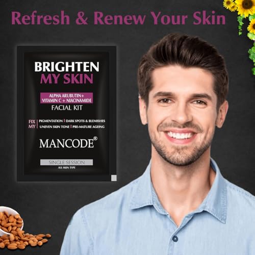 Image of Mancode Brighten My Skin Facial Kit For Men | Salon-Like Glowing Skin In 6 Easy Steps | Improves Skin Texture | Instant Glow | Suitable For All Skin Types - 3 x 58 G (Pack of 3)