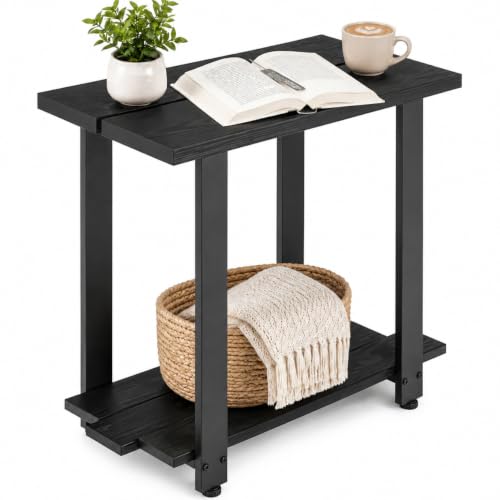 ZEXVIDA table d'appoint étroite 2 étages, style ferme industriel, noir