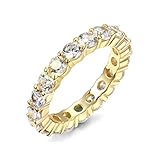 NYC Sterling 3mm Round Sterling Silver 925 Cubic Zirconia Cz Eternity Engagement Wedding Band Ring (Gold-Plated-Silver, 7)