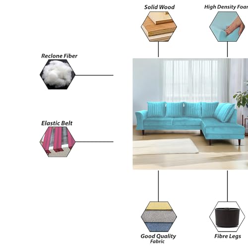 Image of Gratly RHS 4 Seater L Shape Sofa Set for Living Room (Turquise Colour) Premium Fabric Sofa