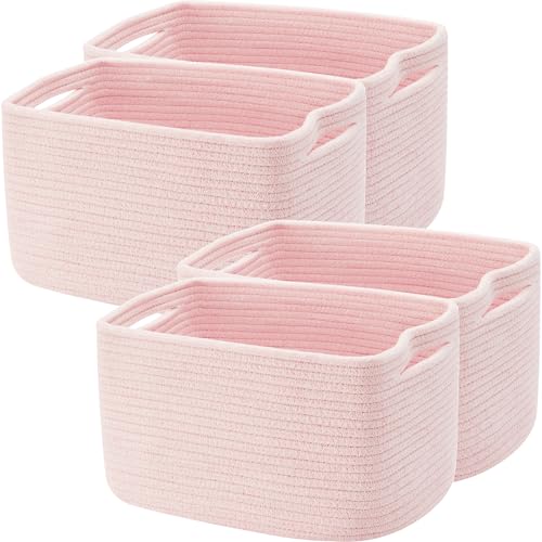ENAORGAN Set of 4 Pink Rope Basket for Shelves Woven