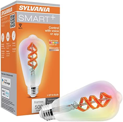 Sylvania WiFi LED Smart ST19 RGBW Color and Amber Finish Filament Light Bulb, 7W Efficient, for Alexa/Google Assistant, 2000K, No Hub Required, Clear - 1 Pack (75809)