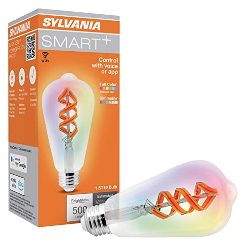 Sylvania WiFi LED Smart ST19 RGBW Color and Amber Finish Filament Light Bulb, 7W Efficient, for Alexa/Google Assistant, 2000K, No Hub Required, Clear - 1 Pack (75809)