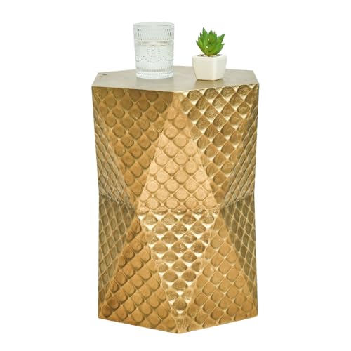 FAME HOME Round Side Table, Rustic Console Table, Gold Geometric