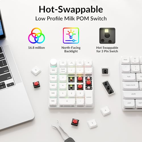 Image of Keychron K0 Max QMK Wireless Custom Number Low-Profile RGB Backlit (Hot-Swappable) Red Switch Keypad, 2.4 GHz & Bluetooth 5.3 Connection, 1000Hz Polling Rate - White