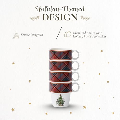 Spode Christmas Tree Tartan Mugs Set de 4 10 Oz miniatura 3