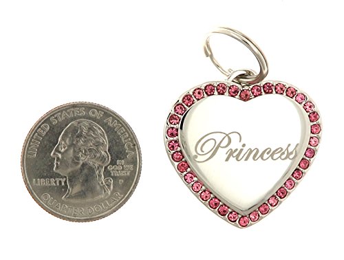 Yippo Accessories Custom Engraved Personalized Stainless Steel Heart Pink Swaroski Zirconia Dog Pet ID Jewelry Bling Tag